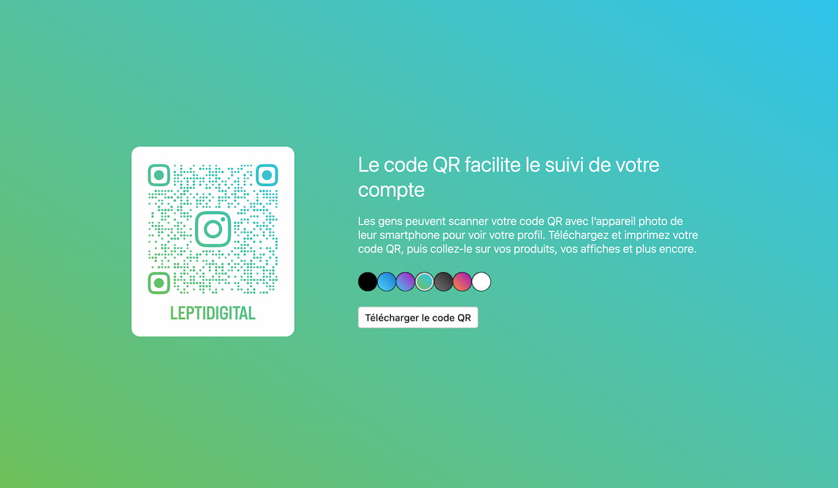 Exemple de QR code créé via Instagram pour rediriger vers un profil