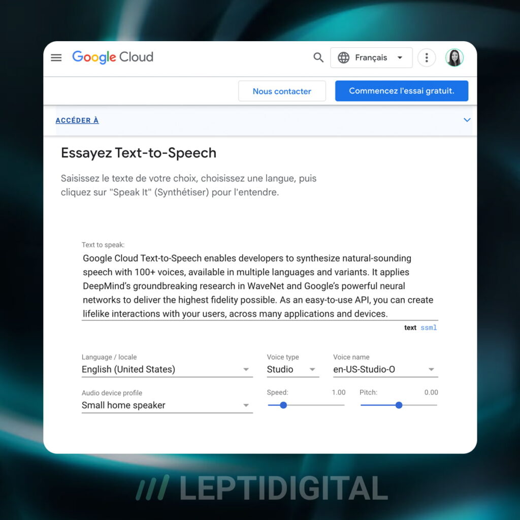 Google Text to Speech Générateur Voix IA