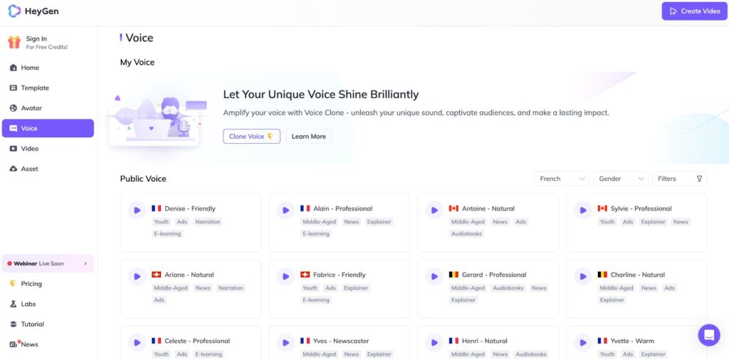 HeyGen, génération de vidéos et de voix via l'IA