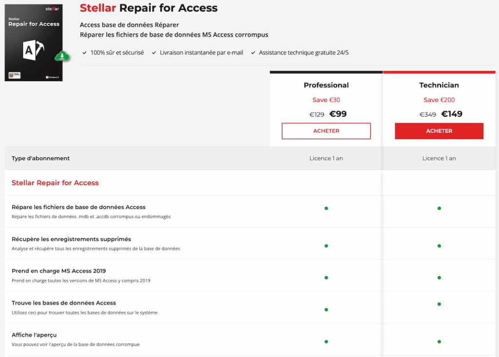Prix de Stellar Repair for Access