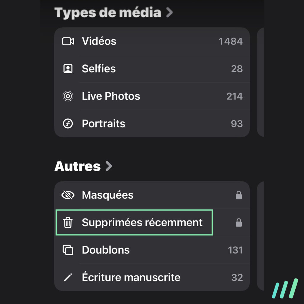 supprimés récemment photos iphone