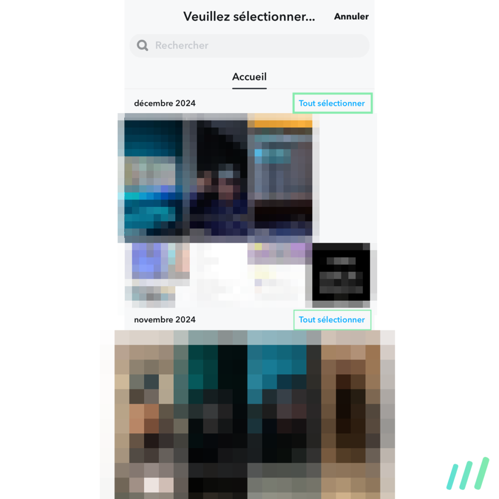 sélectionner photos mois snapchat