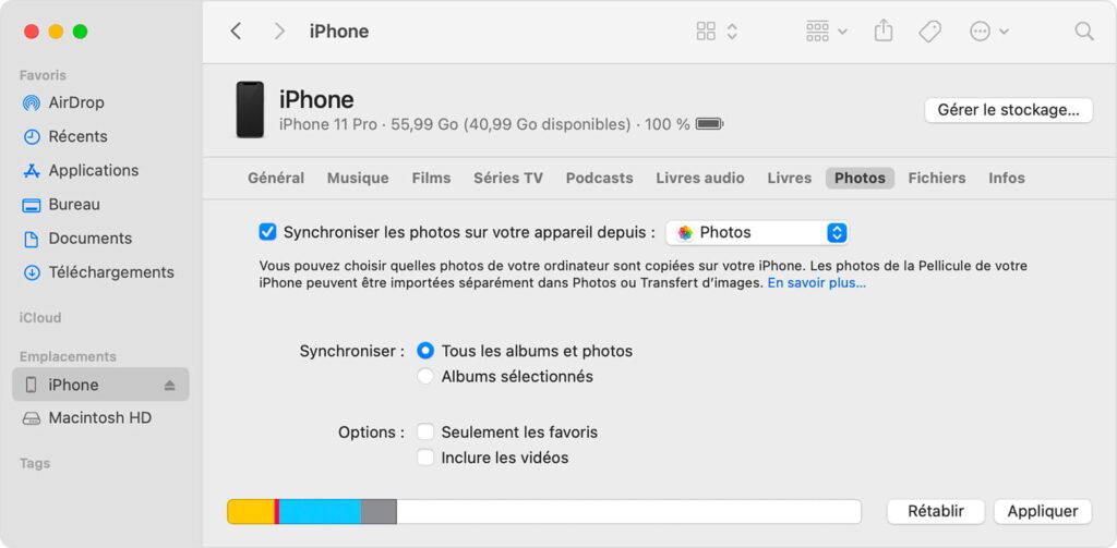 transférer des photos iPhone vers Mac avec Finder
