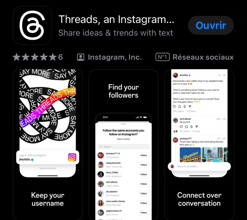Aperçu de l'application Threads de Meta