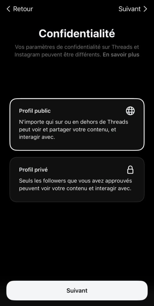 Confidentialité du compte Threads