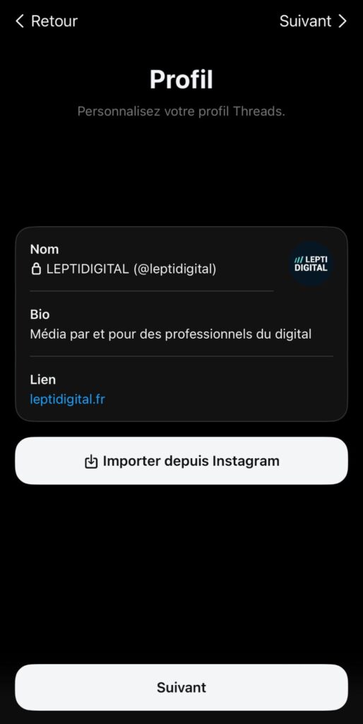 Créer un compte Threads - Paramétrer le profil