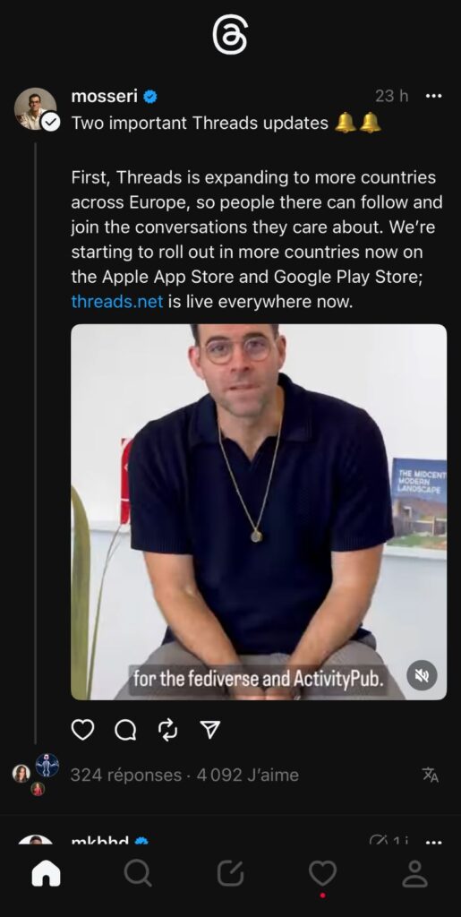 Fil d'actualité de Threads