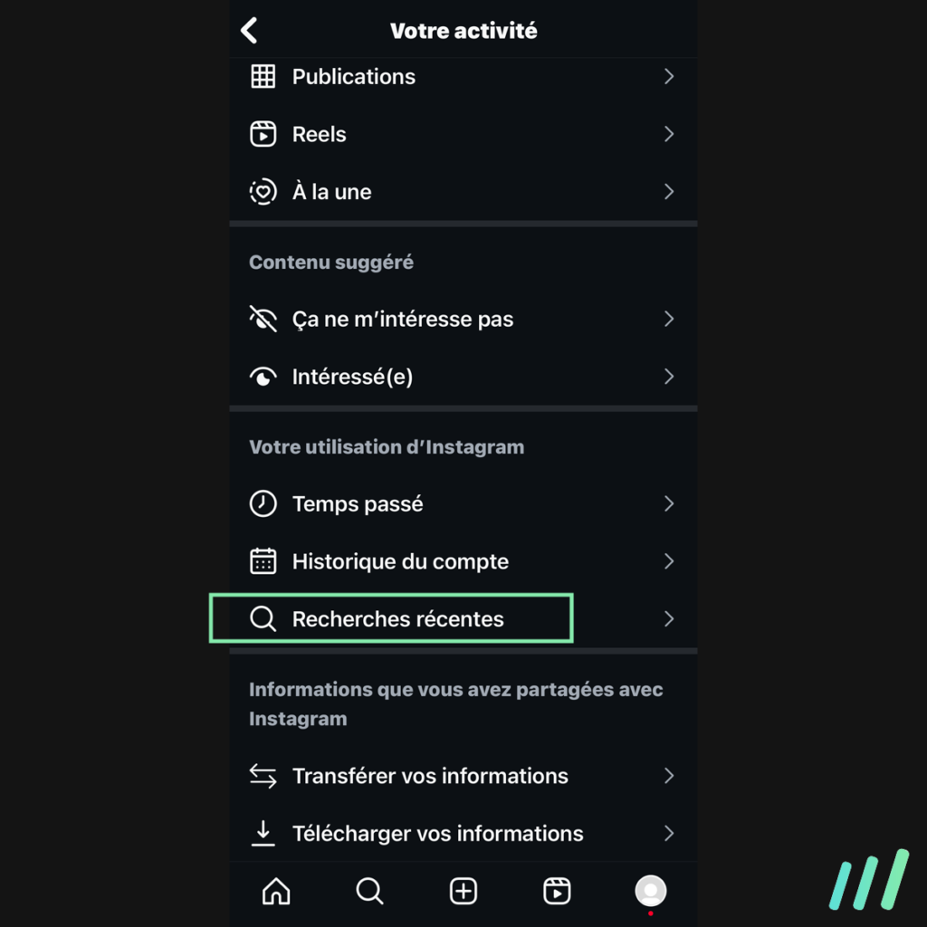 recherches récentes instagram