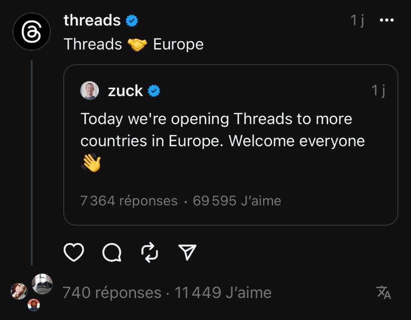Threads arrive en France et en Europe