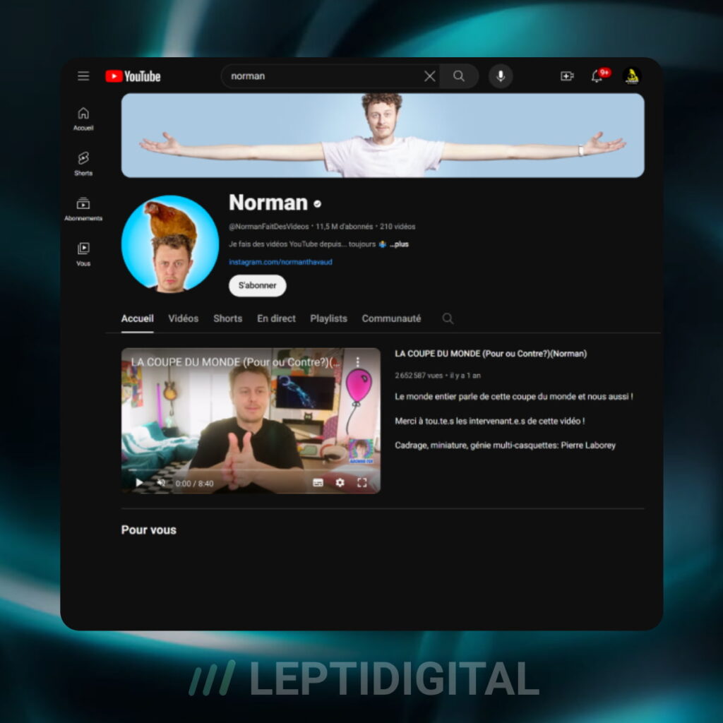 Chaîne YouTube Norman