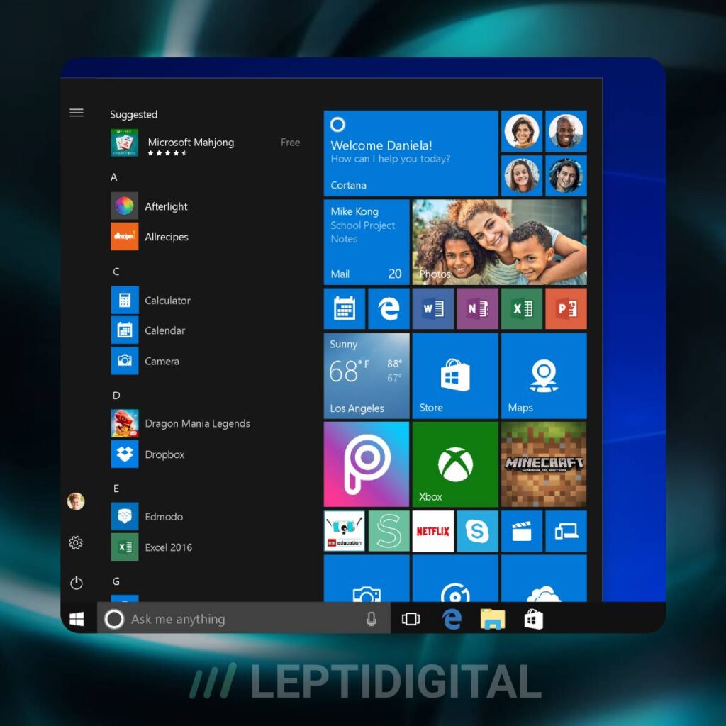 Windows 10 interface