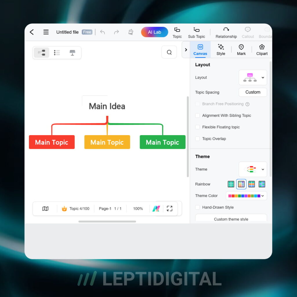 Interface Edrawmind Mindmapping