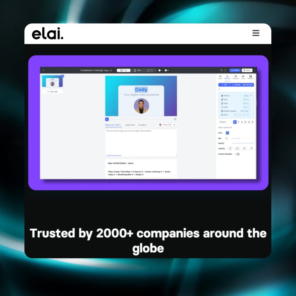 site web Elai et son interface