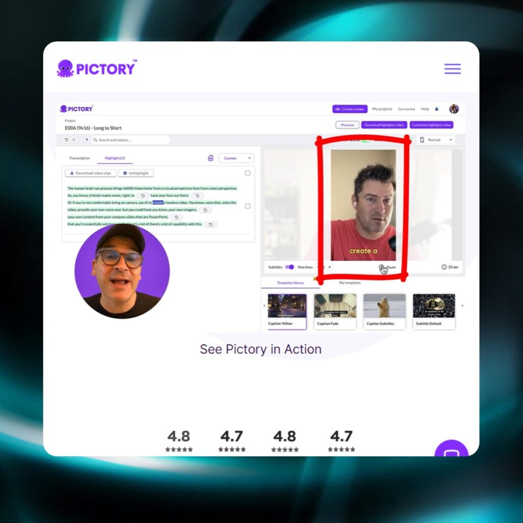 site web Pictory et son interface