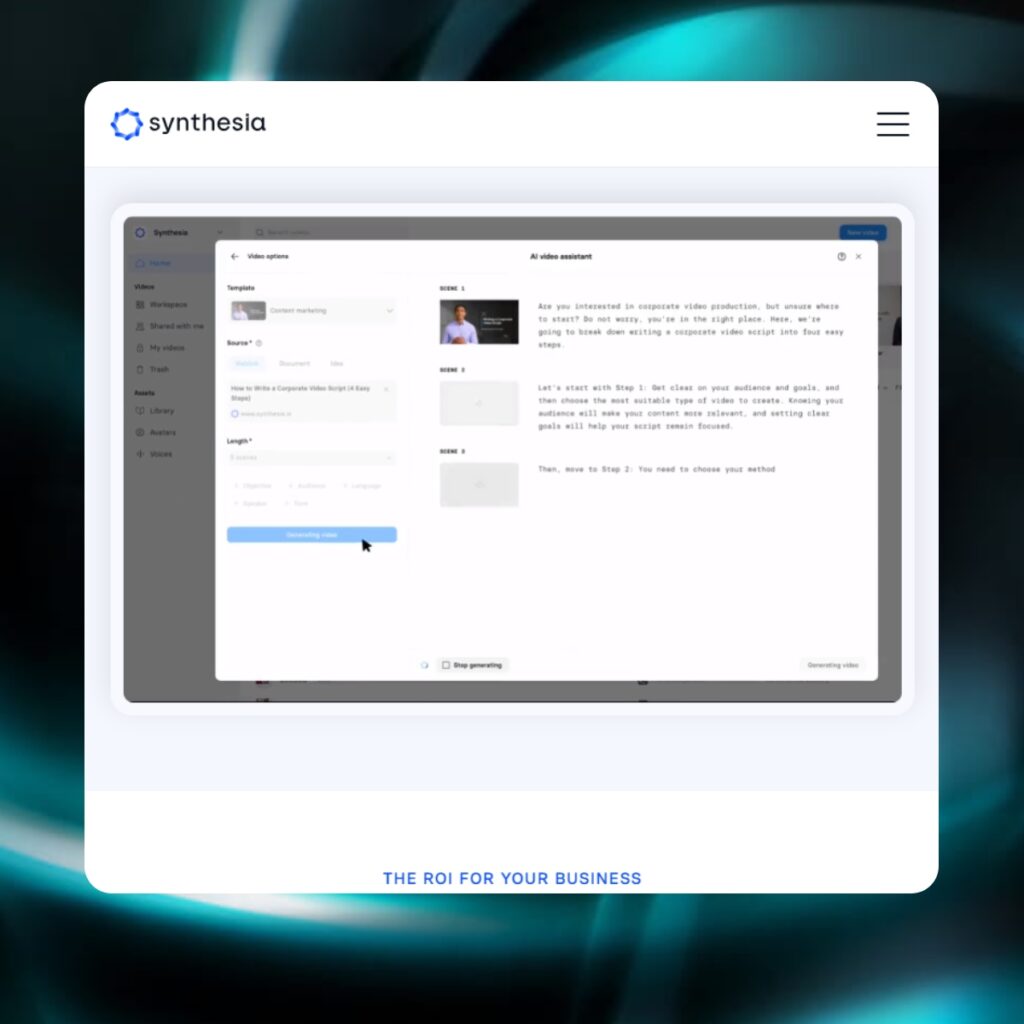 site web Synthesia et de son interface 
