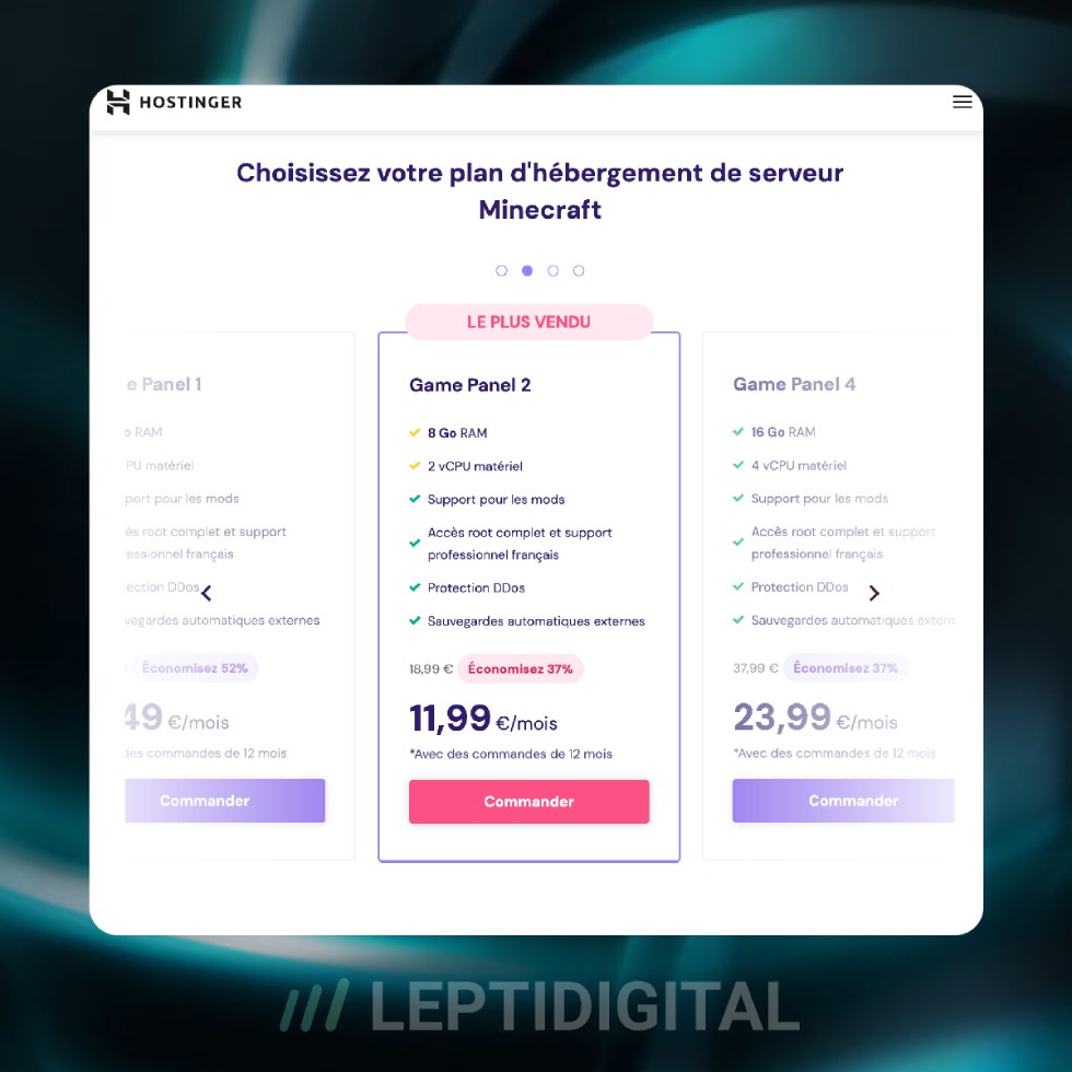 Prix Hébergement Minecraft Hostinger
