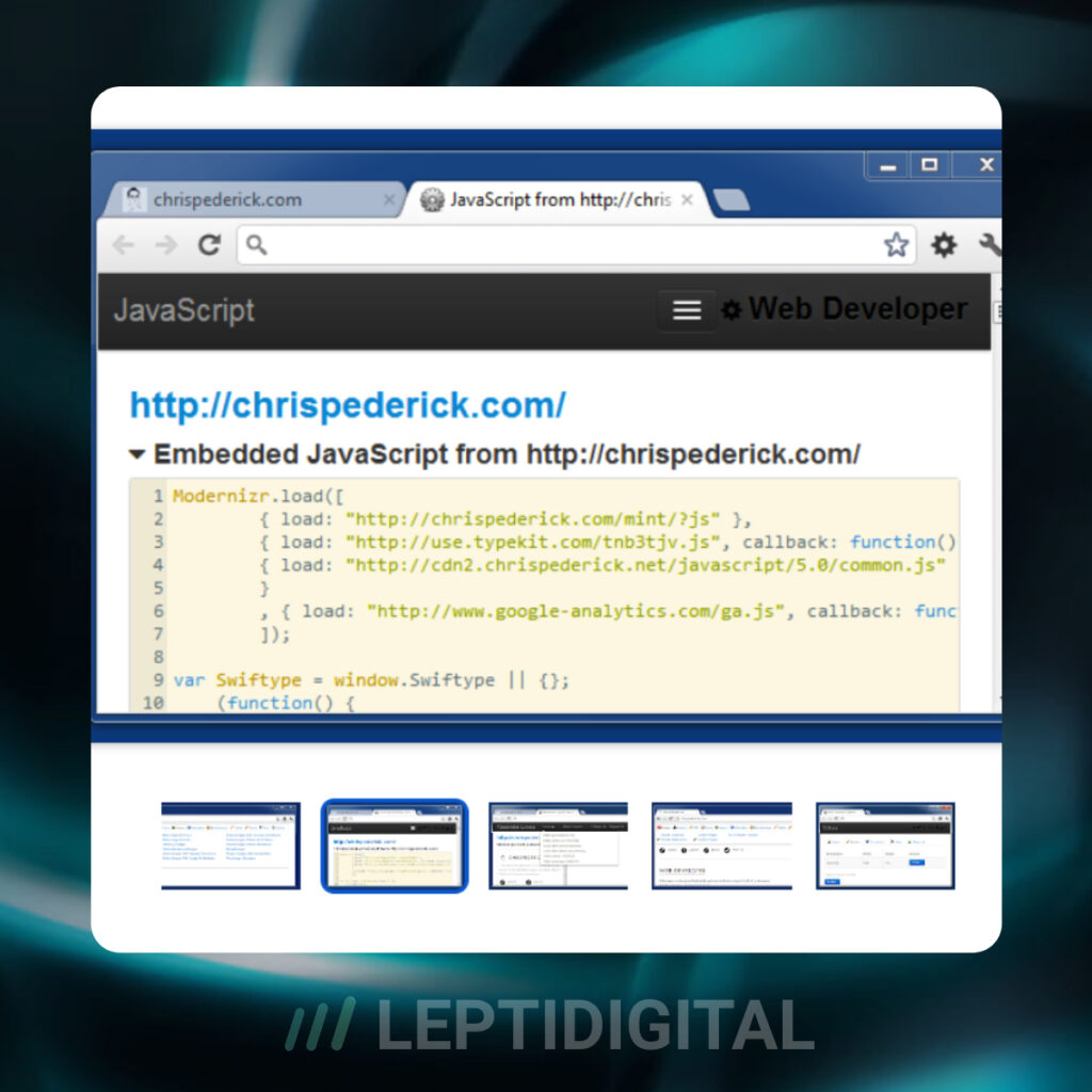 Interface extension chrome Web Developper