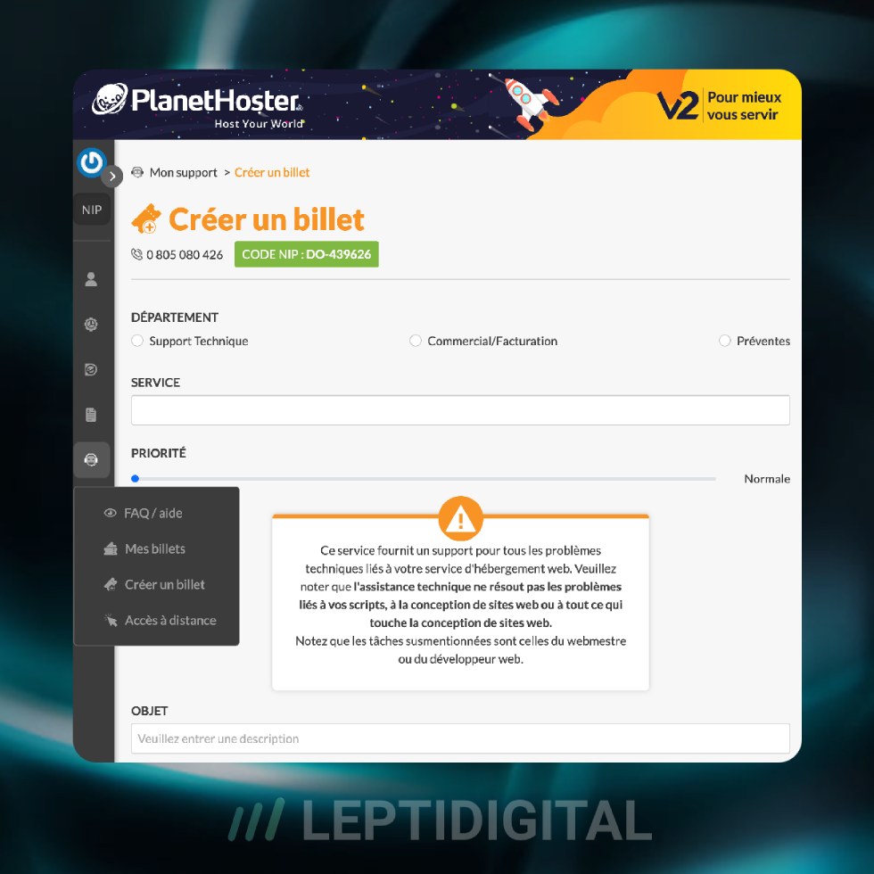 PlanetHoster Création Billet