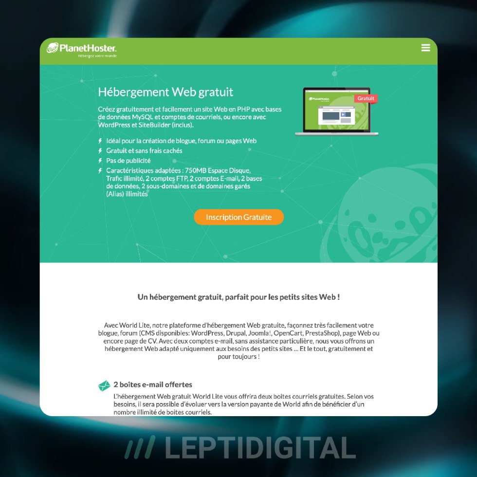 PlanetHoster Hébergement Gratuit