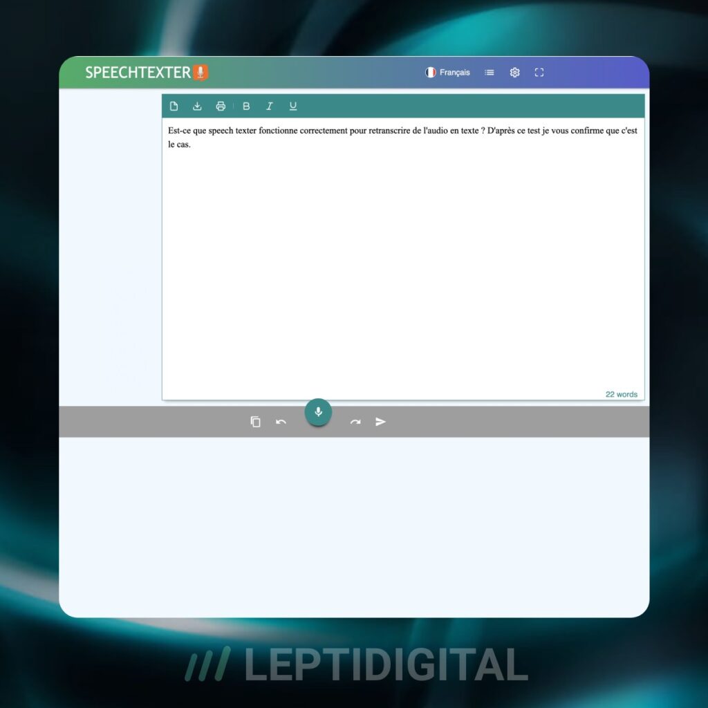 Aperçu de l'interface de SpeechTexter
