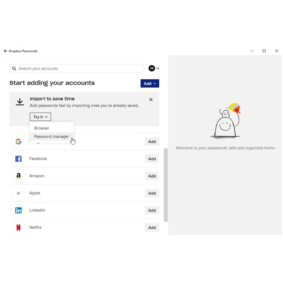 DropBox Password - Aperçu interface