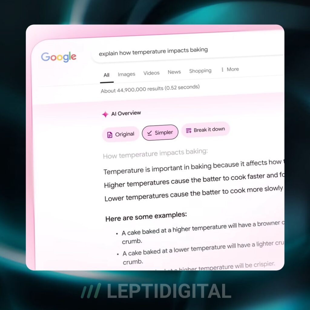Exemple de réponse générée par les AI overviews directement dans les résultats de recherche de Google