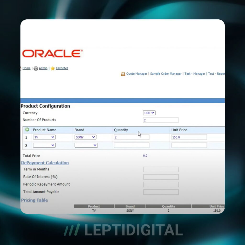 Interface Oracle CPQ
