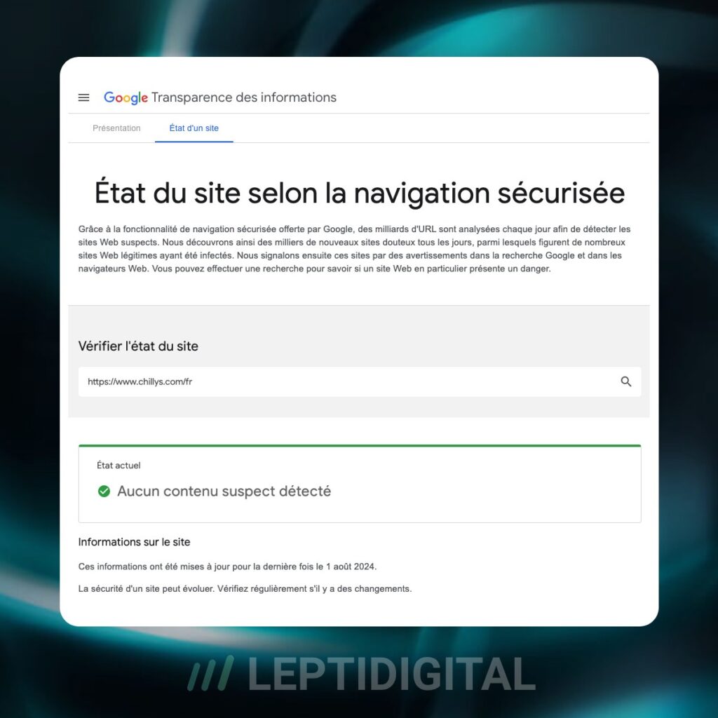 Aperçu de la fonctionnalité de recherche de domaine via Google Safe Browsing