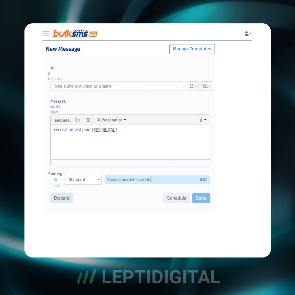 Interface Campagne SMS BulkSMS