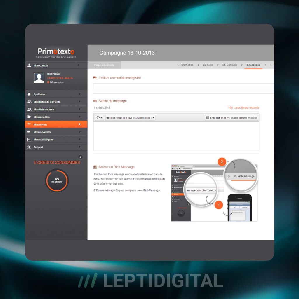 Interface Campagne SMS PrimoTexto