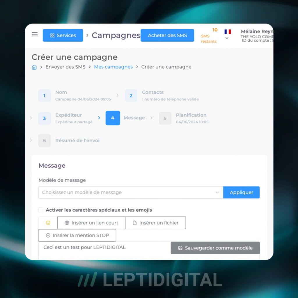 Interface Campagne SMS SMS Factor