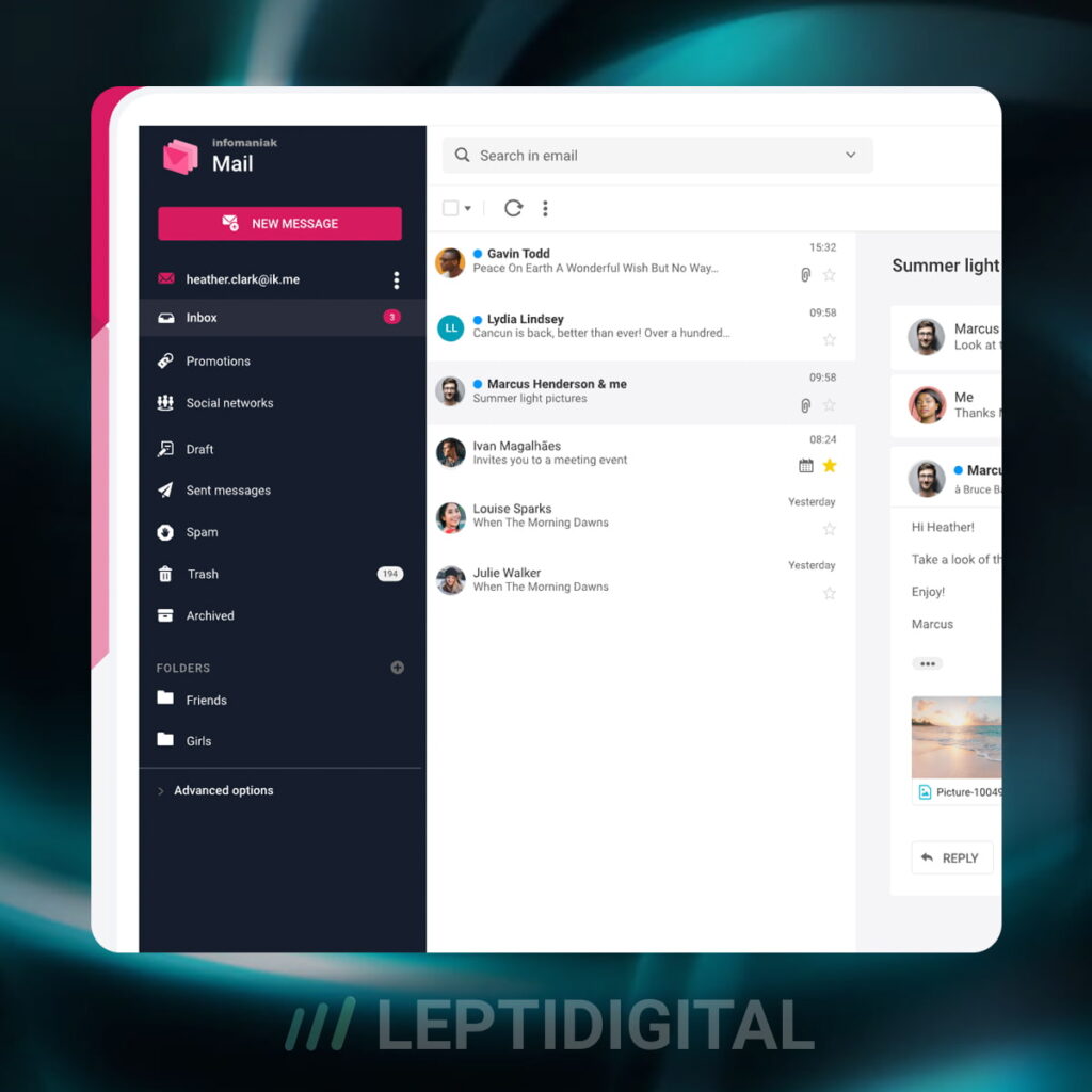 Interface kMail Infomaniak