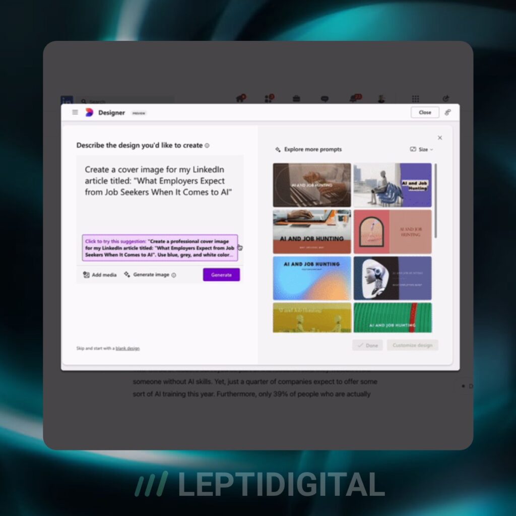 Microsoft Designer directement intégré dans les newsletters LinkedIn