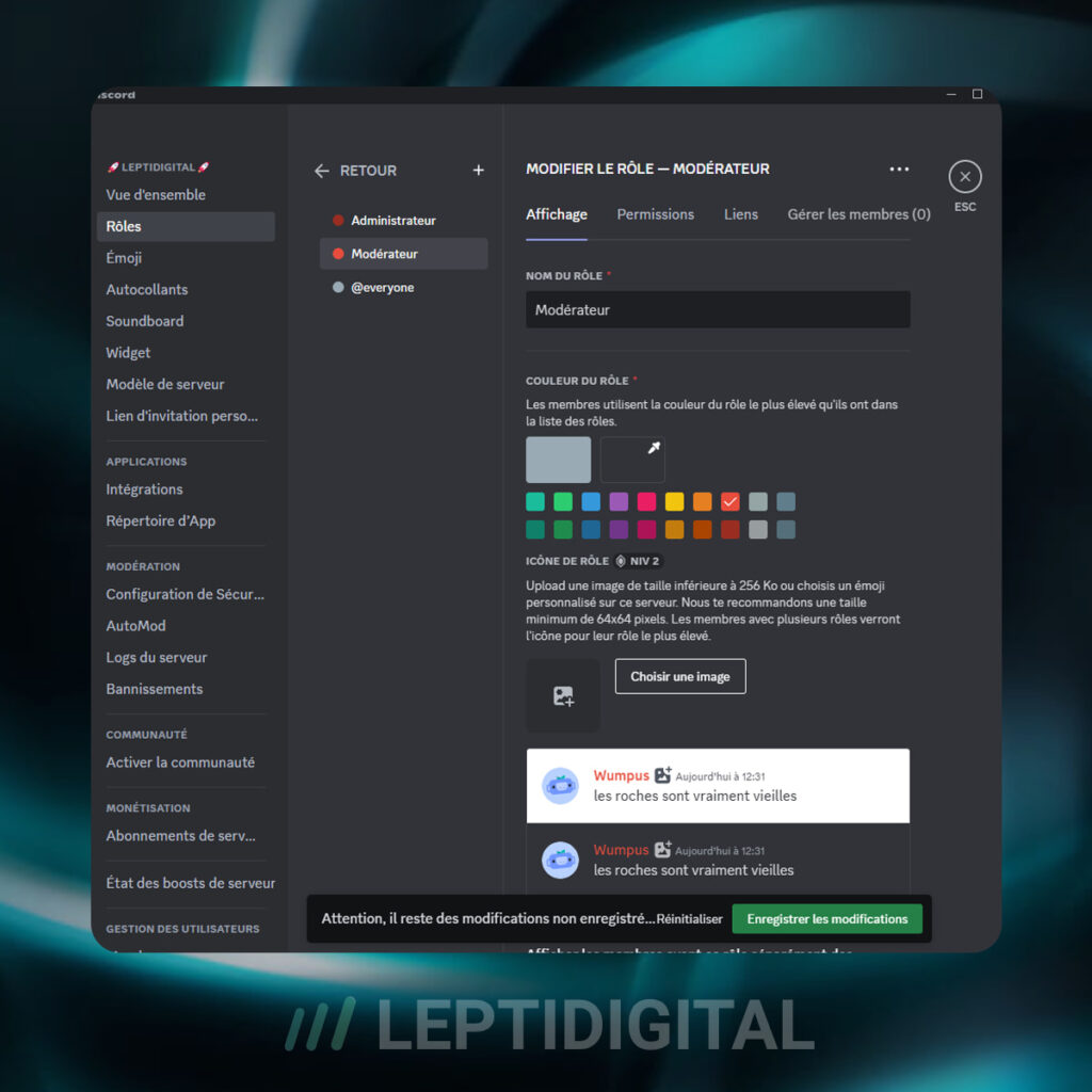 création roles discord
