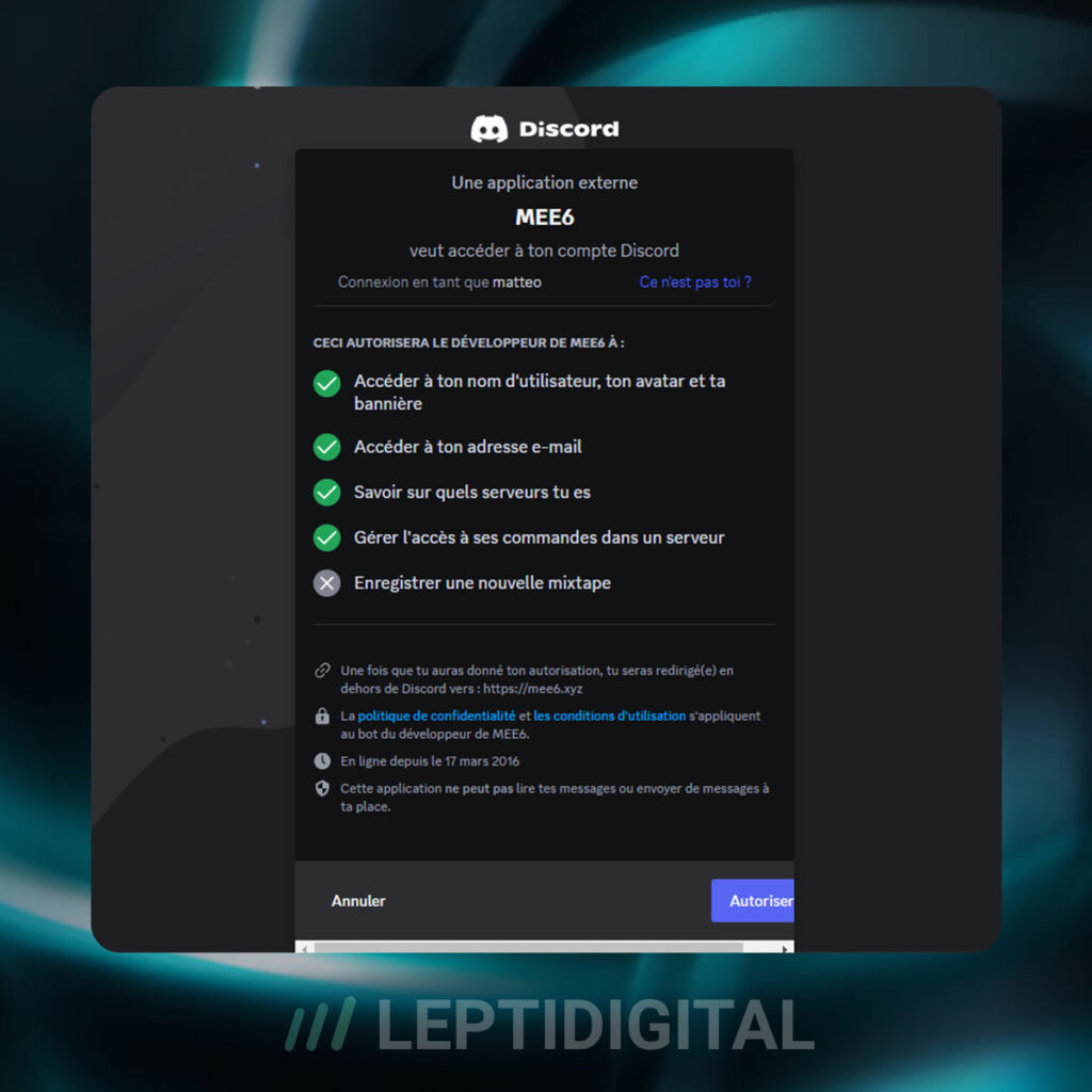 intégration bots discord