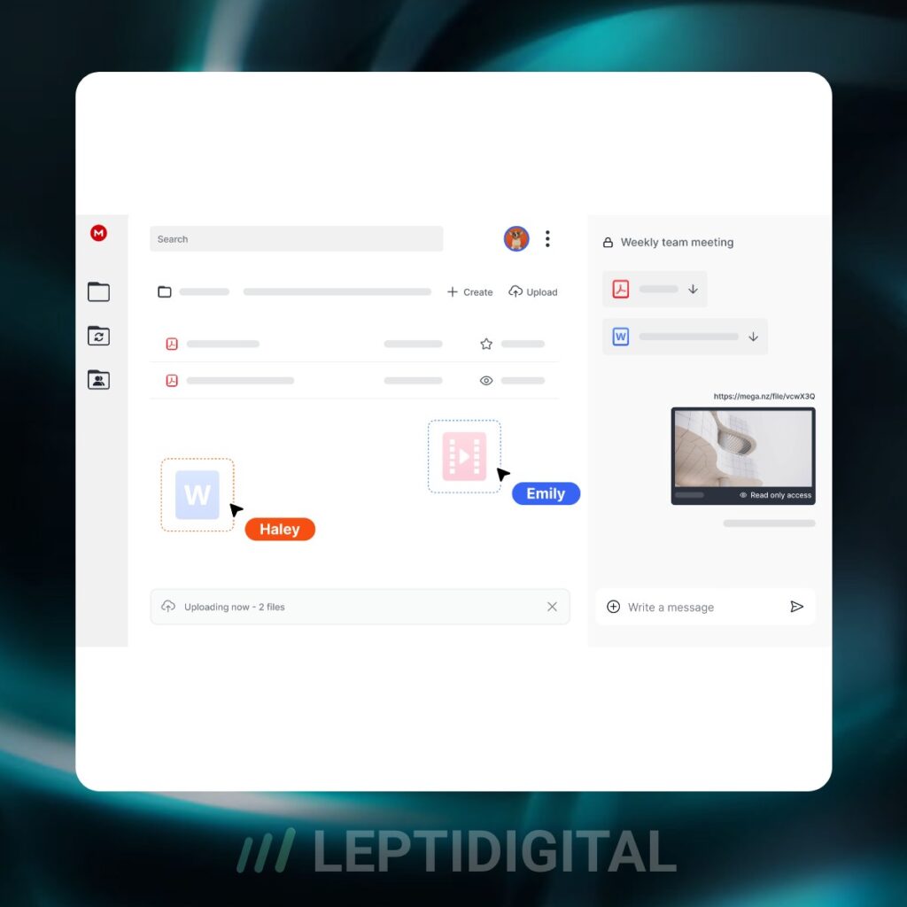 Aperçu de l'interface de Mega