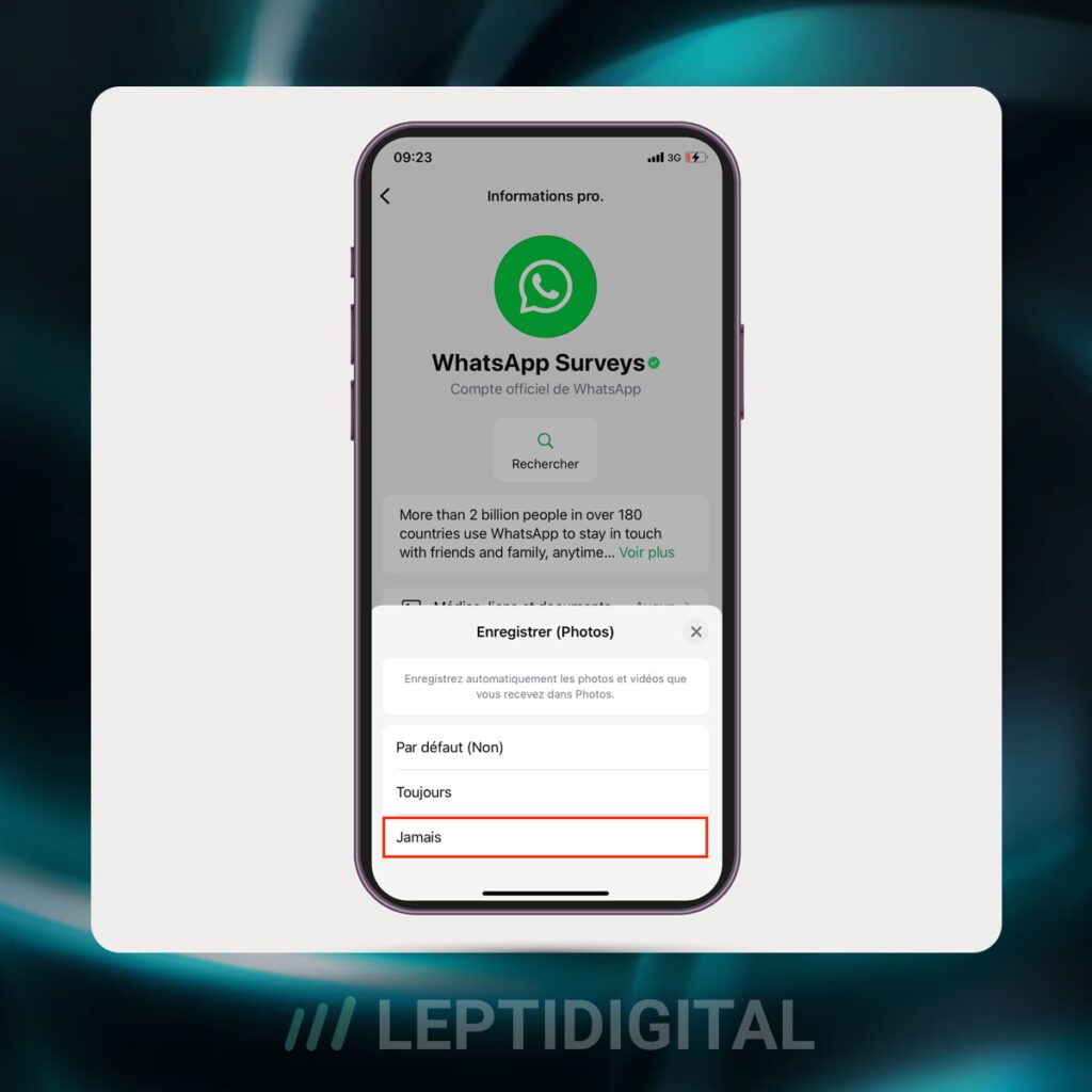 Ne pas Enregistrer Automatiquement les Photos WhatsApp