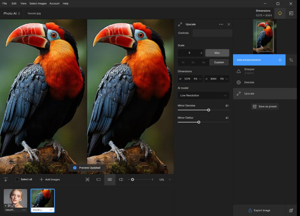 Aperçu de l'outil d'optimisation d'image par IA Topaz AI
