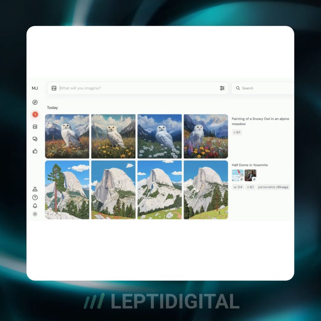 Aperçu de l'interface web de Midjourney