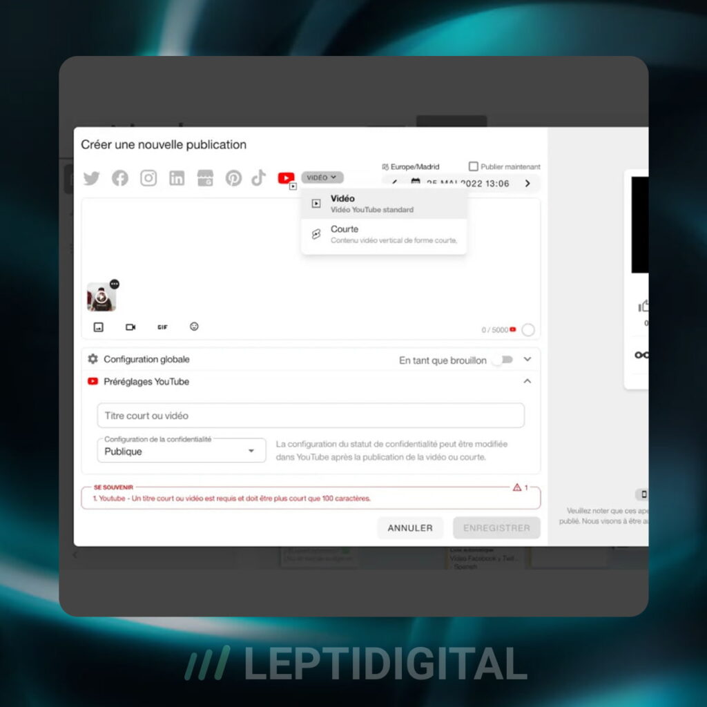 Metricool Programmation Video YouTube