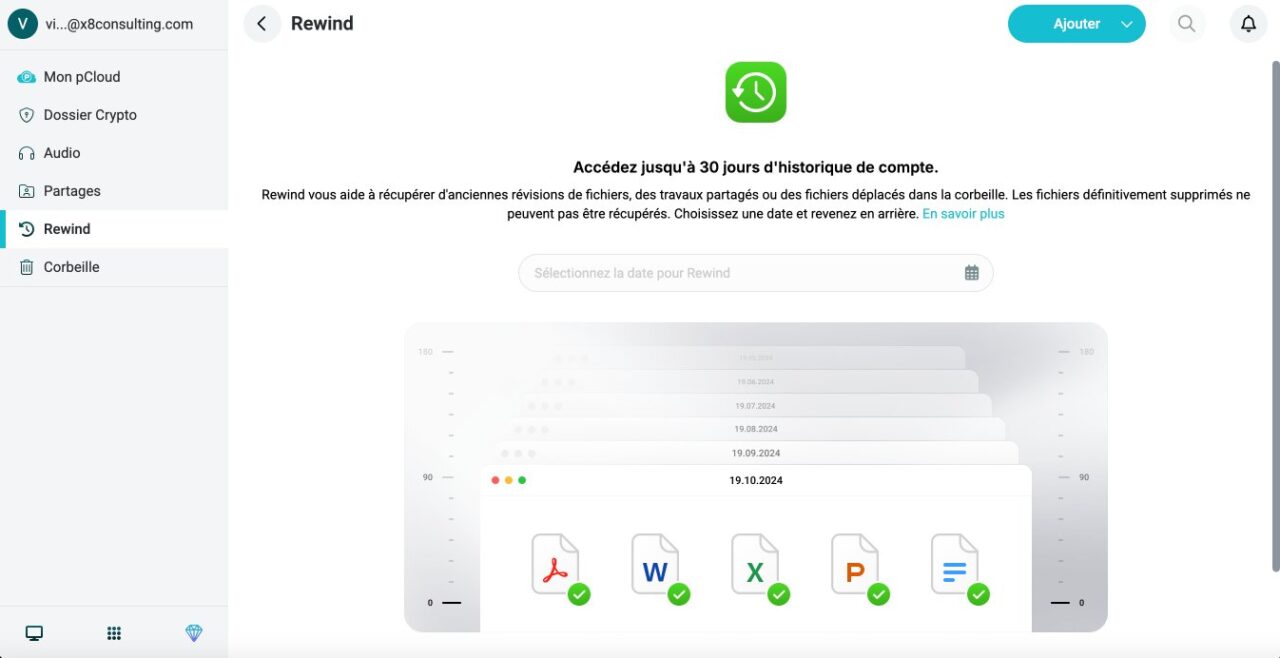 Aperçu de pCloud rewind
