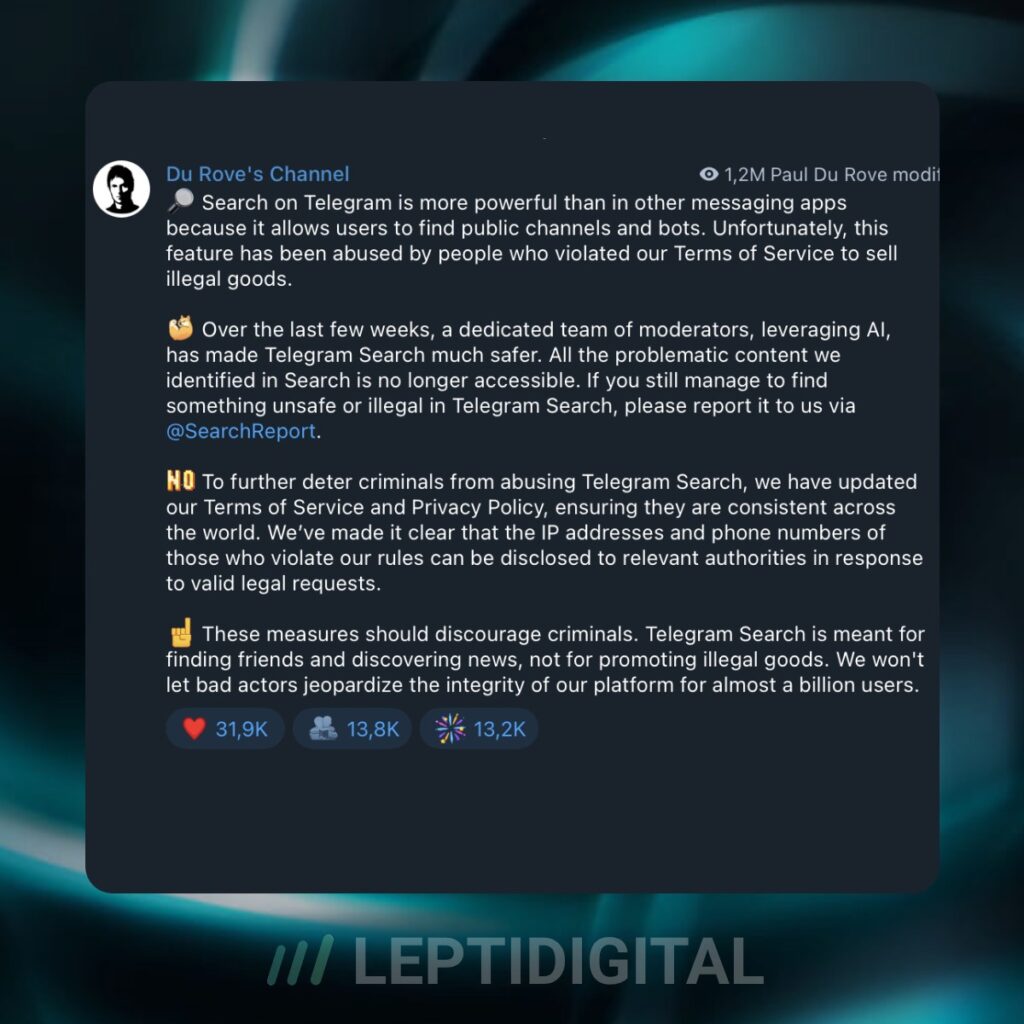 Aperçu de l'annonce de Pavel Durov concernant le changement de politique de confidentialité