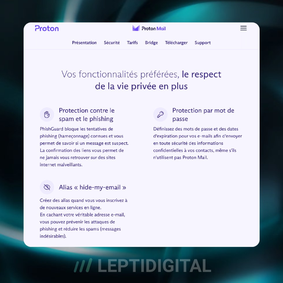 ProtonMail Fonctionnalites