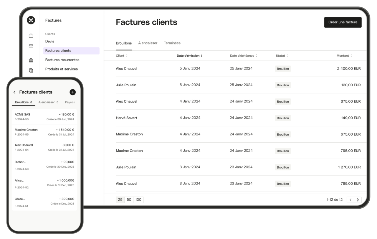 Qonto - Aperçu des factures clients
