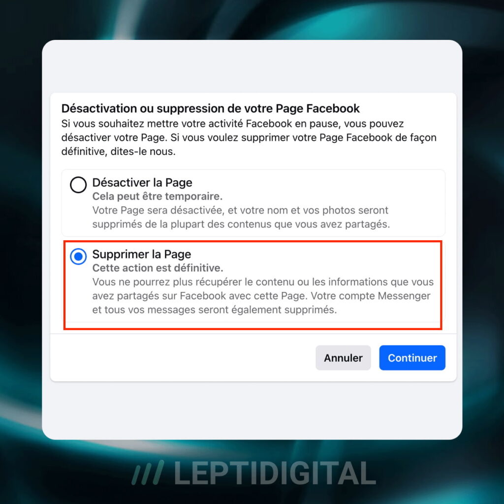 Supprimer Page Facebook Ordinateur