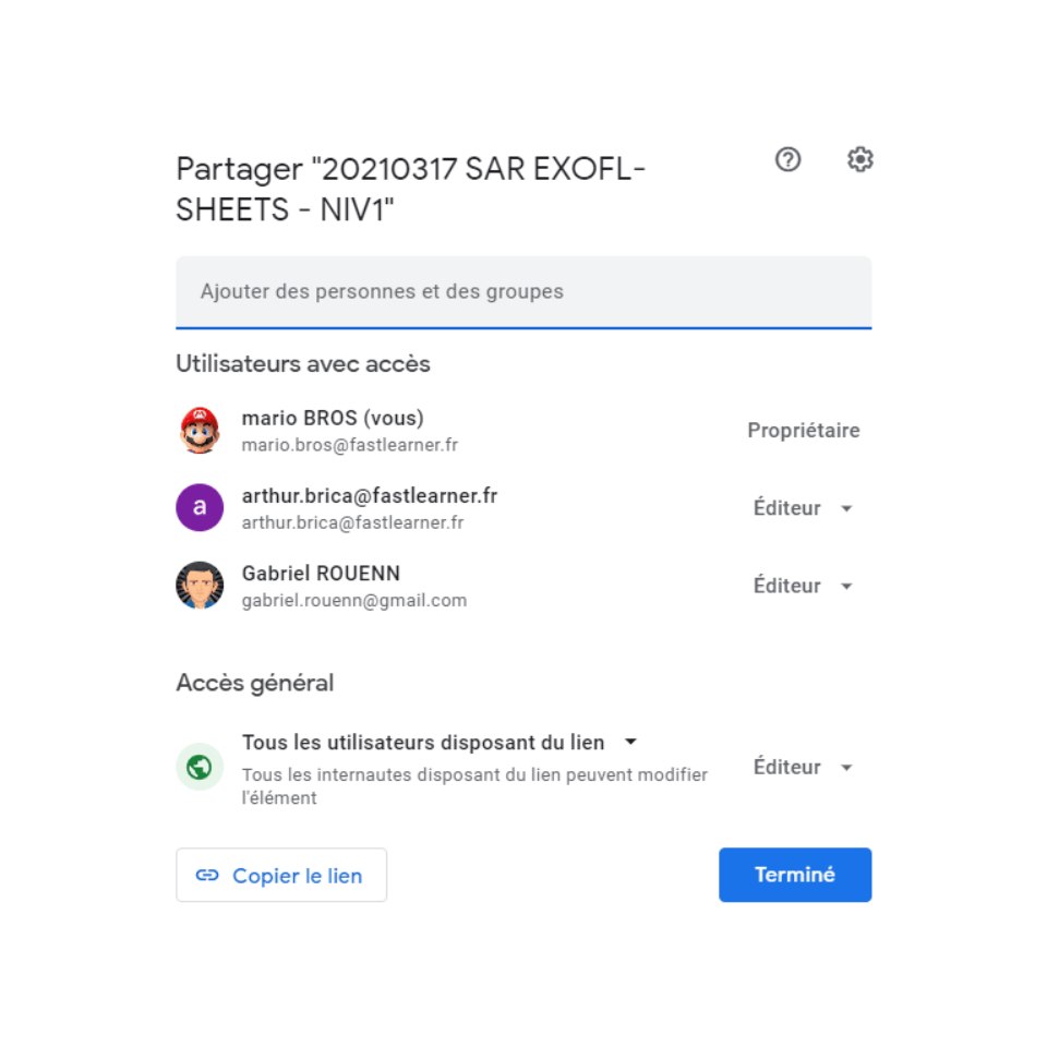 Lien de partage dans Google Drive