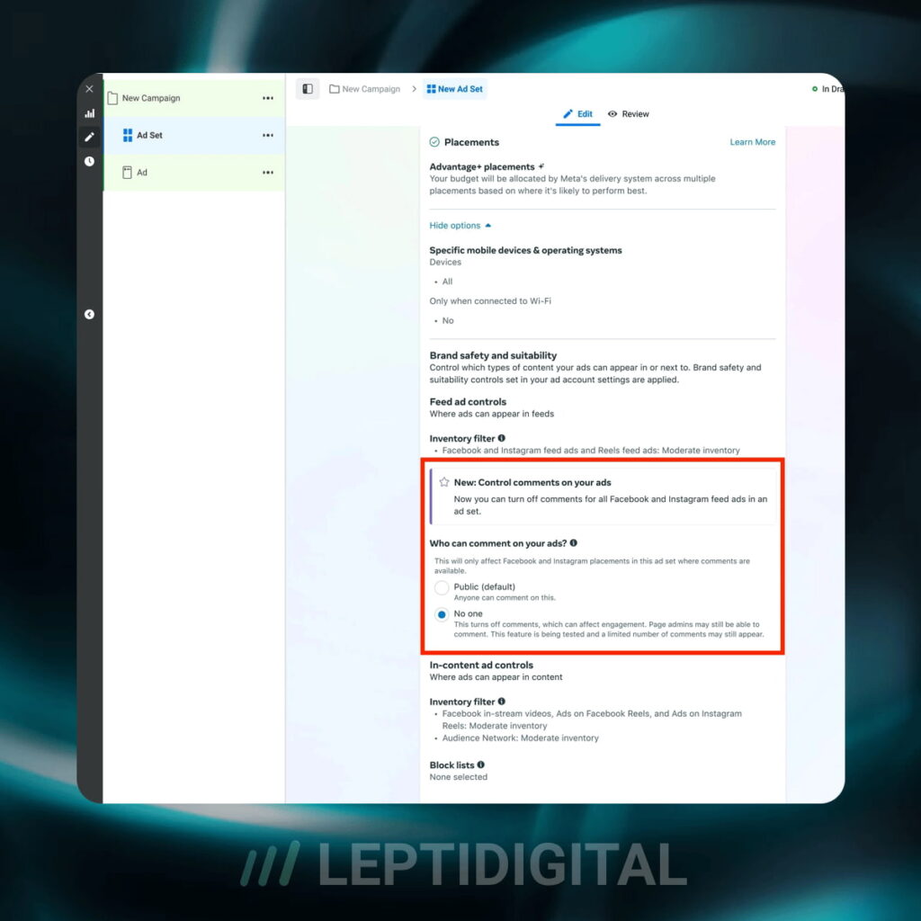 Desactiver Commentaires Campagnes Pub Meta
