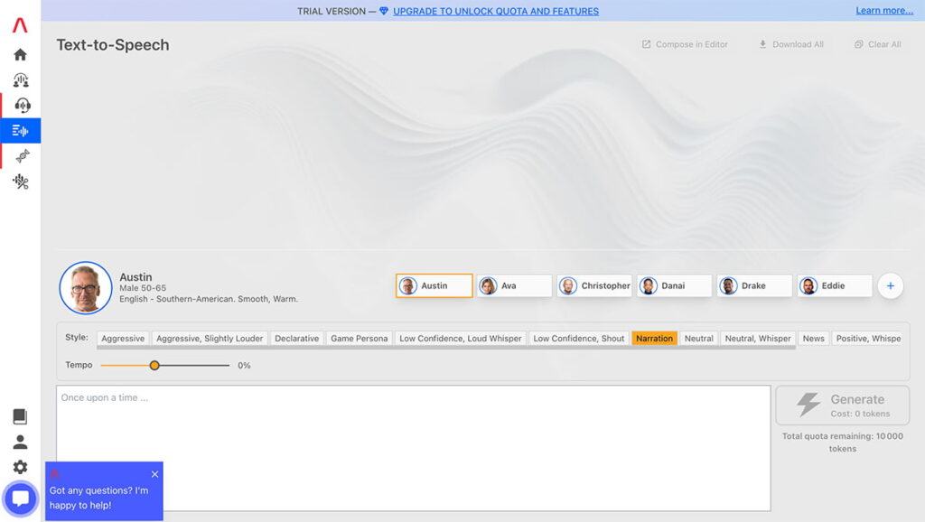 Interface Text to Speech Altered