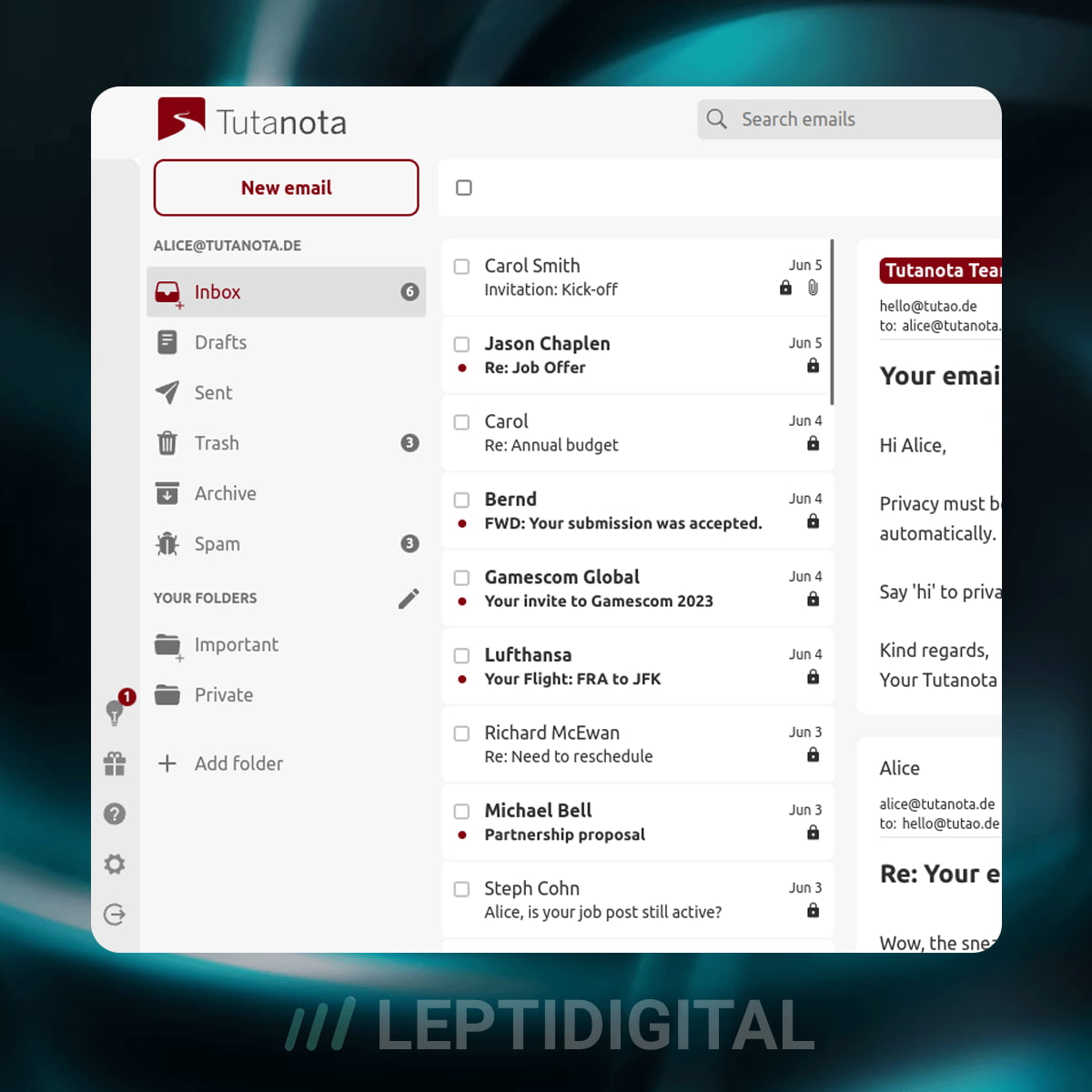Interface Tutanota